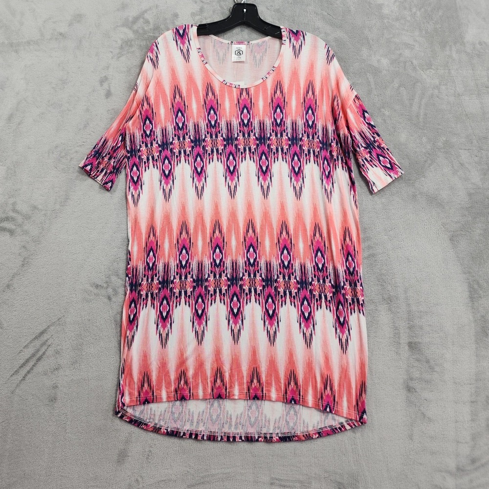 NEW Agnes & Dora Top Womens S TALL Pink Geometric Hi-Lo 3/4‎ Sleeve Tunic Jersey
